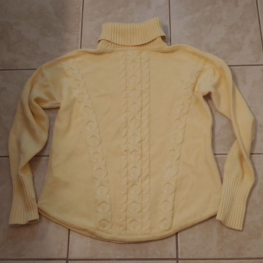 L.L. Bean Yellow Cable Knit Turtleneck Fisherman Sweater Women's Size L - Picture 7 of 7